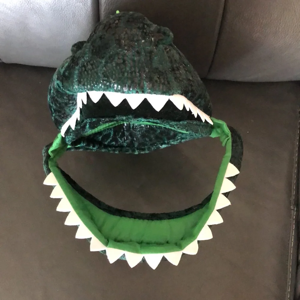 big green plush Dino dinosaur head hat dress up costume adjustable